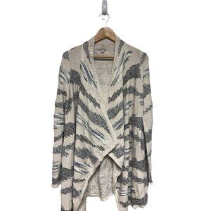 Lucky Brand White Grey Drape Open Front Cardigan Sweater Women's Size Large